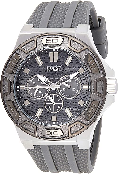 Guess Force Grey Dial Grey Rubber Strap Watch For Men - W0674G8 Buy Now By Guess