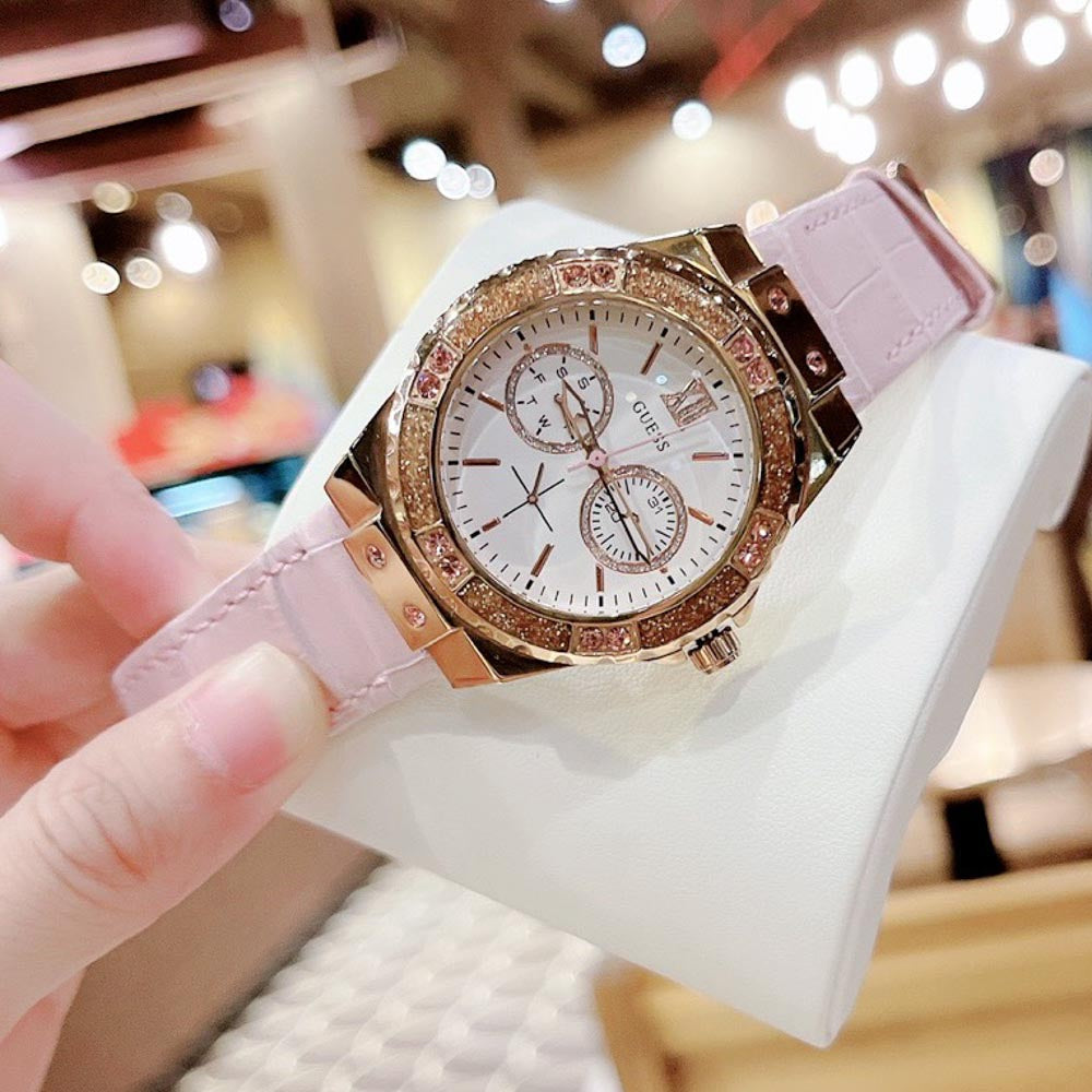 Guess Limelight Quartz Analog White Dial Pink Leather Strap Watch For Women - W0775l3 Buy Now By Guess