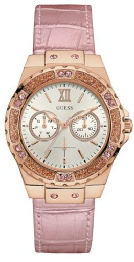 Guess Limelight Quartz Analog White Dial Pink Leather Strap Watch For Women - W0775l3 Buy Now By Guess
