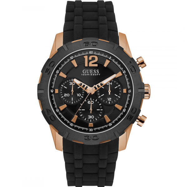 Guess Caliber Chronograph Black Dial Black Rubber Strap Watch for Men - W0864G2 Buy Now By Guess