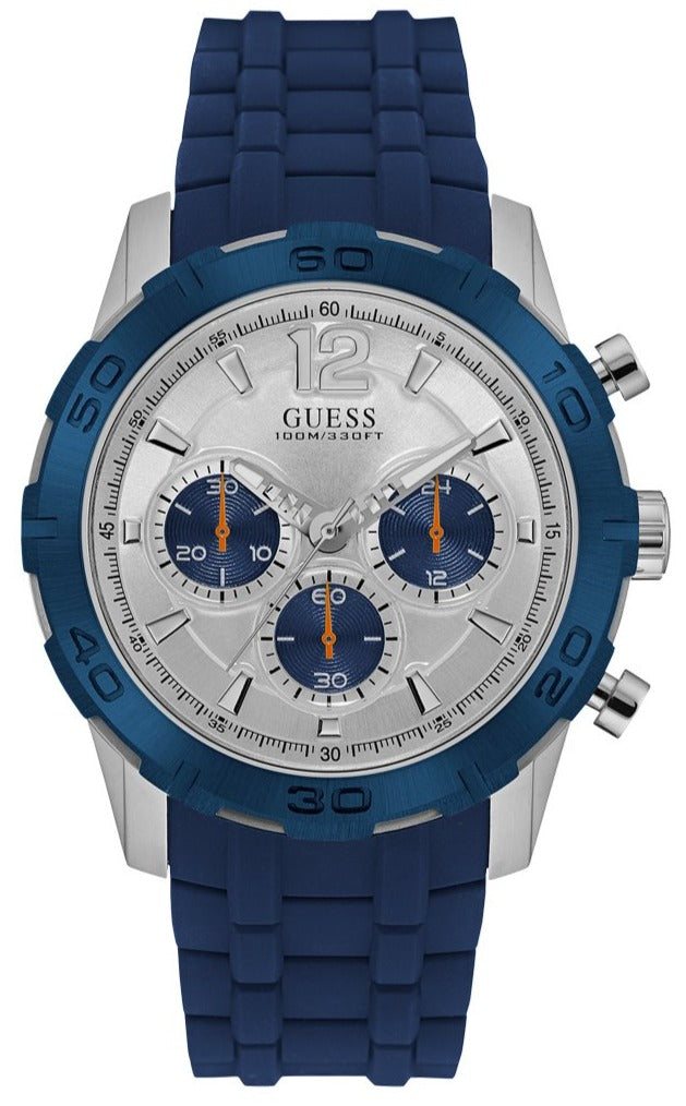 Guess Caliber Chronograph White Dial Blue Rubber Strap Watch for Men - W0864G6 Buy Now By Guess