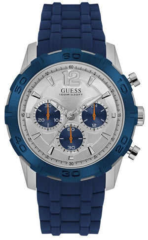 Guess Caliber Chronograph White Dial Blue Rubber Strap Watch for Men - W0864G6 Buy Now By Guess