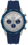 Guess Caliber Chronograph White Dial Blue Rubber Strap Watch for Men - W0864G6 Buy Now By Guess