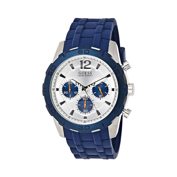 Guess Caliber Chronograph White Dial Blue Rubber Strap Watch for Men - W0864G6 Buy Now By Guess