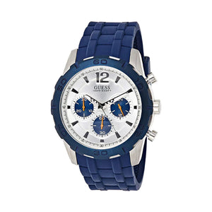 Guess Caliber Chronograph White Dial Blue Rubber Strap Watch for Men - W0864G6 Buy Now By Guess