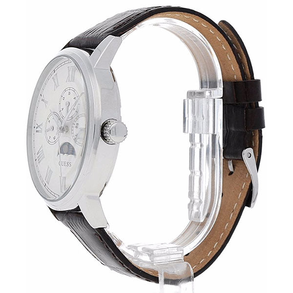 Guess Delancy Quartz White Dial Brown Leather Strap Watch For Men - W0870G1 Buy Now By Guess