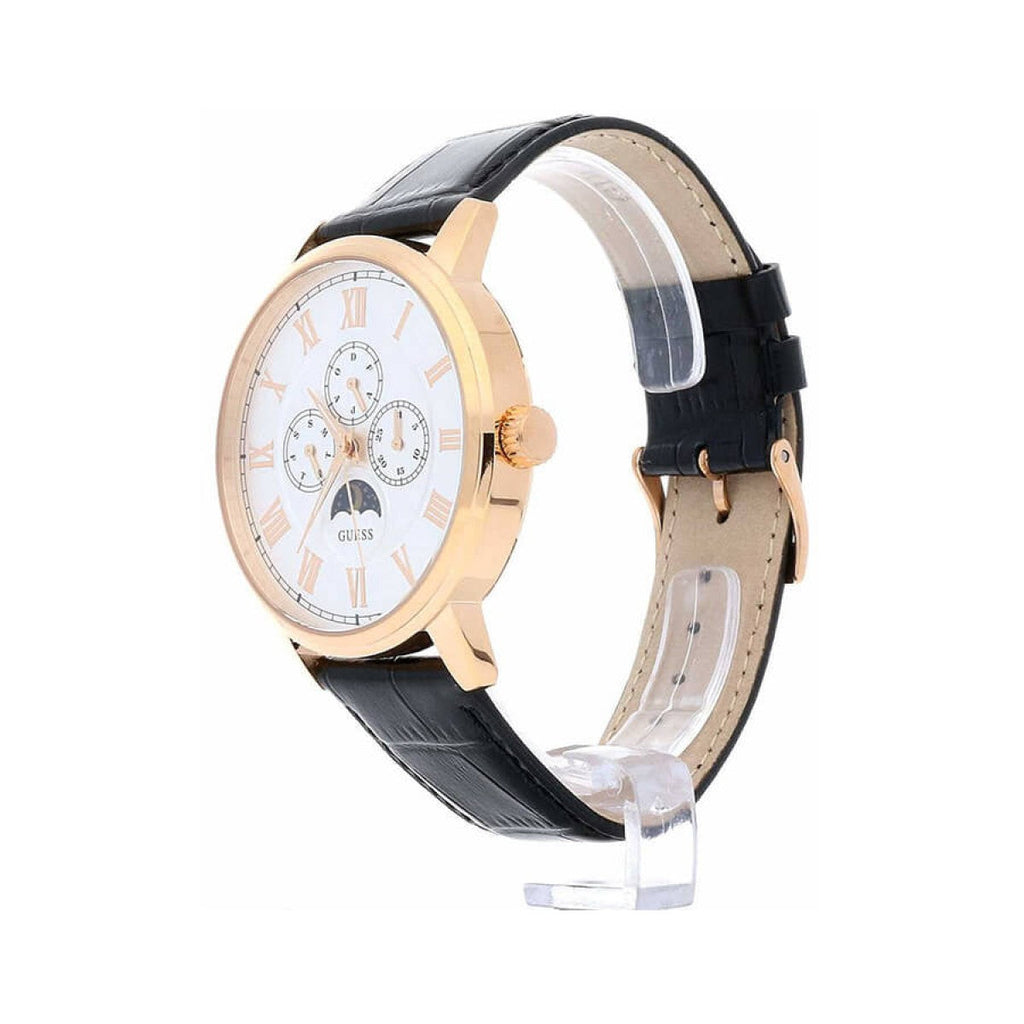 Guess Delancy Quartz Silver Dial Black Leather Strap Watch For Men - W0870G2 Buy Now By Guess