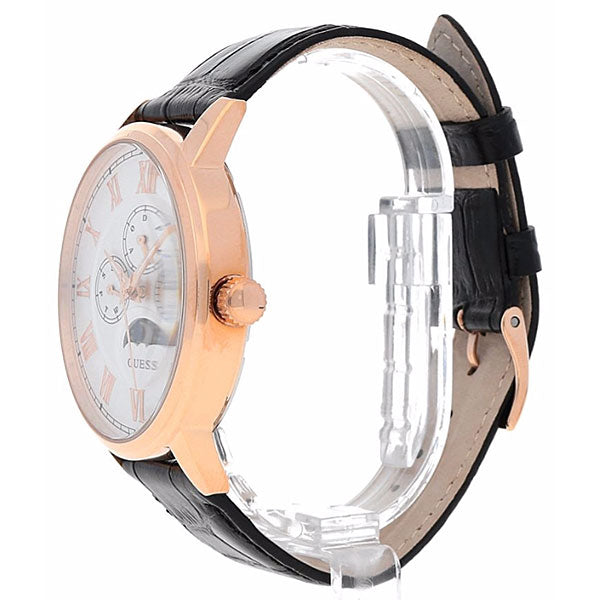 Guess Delancy Quartz Silver Dial Black Leather Strap Watch For Men - W0870G2 Buy Now By Guess