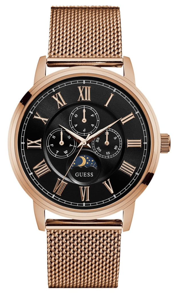 Guess Delancy Black Dial Rose Gold Mesh Bracelet Watch for Men - W0871G5 Buy Now By Guess