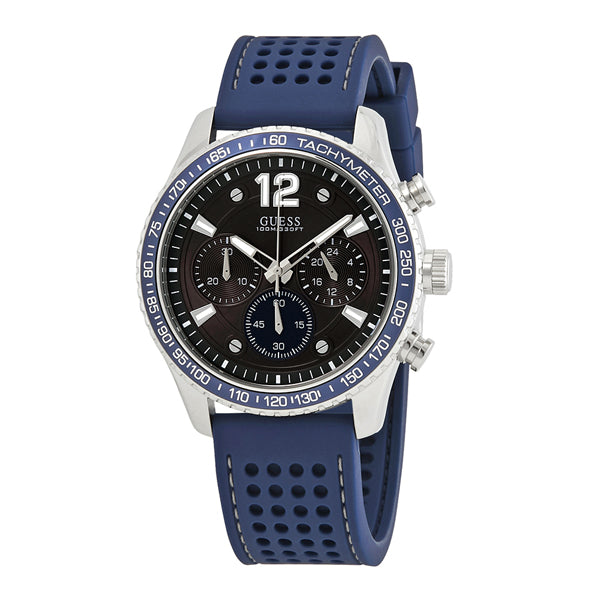 Guess Fleet Chronograph Black Dial Blue Rubber Strap Watch for Men - W0971G2 Buy Now By Guess