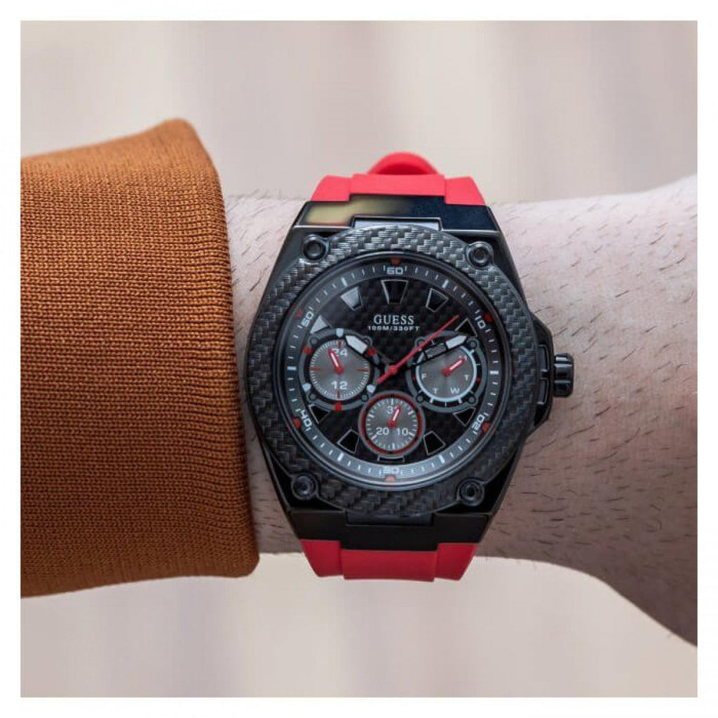 Guess Legacy Black Dial Red Silicone Strap Watch for Men - W1049G6 Buy Now By Guess