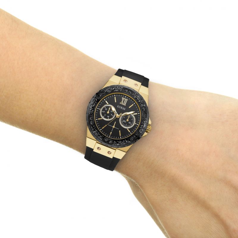 Guess Black Dial Black Rubber Strap Watch For Women - W1053L7 Buy Now By Guess
