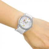 Guess Wanderlust Crystals Silver Dial White Rubber Strap Watch for Women - W1059L1 Buy Now By Guess