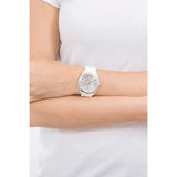 Guess Wanderlust Crystals Silver Dial White Rubber Strap Watch for Women - W1059L1 Buy Now By Guess