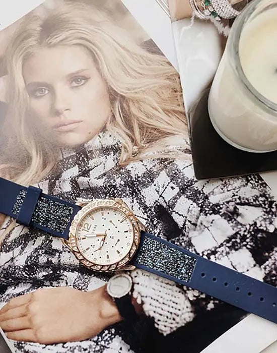 Guess Swirl Analog Quartz White Dial Blue Rubber Strap Watch for Women - W1096L4 Buy Now By Guess