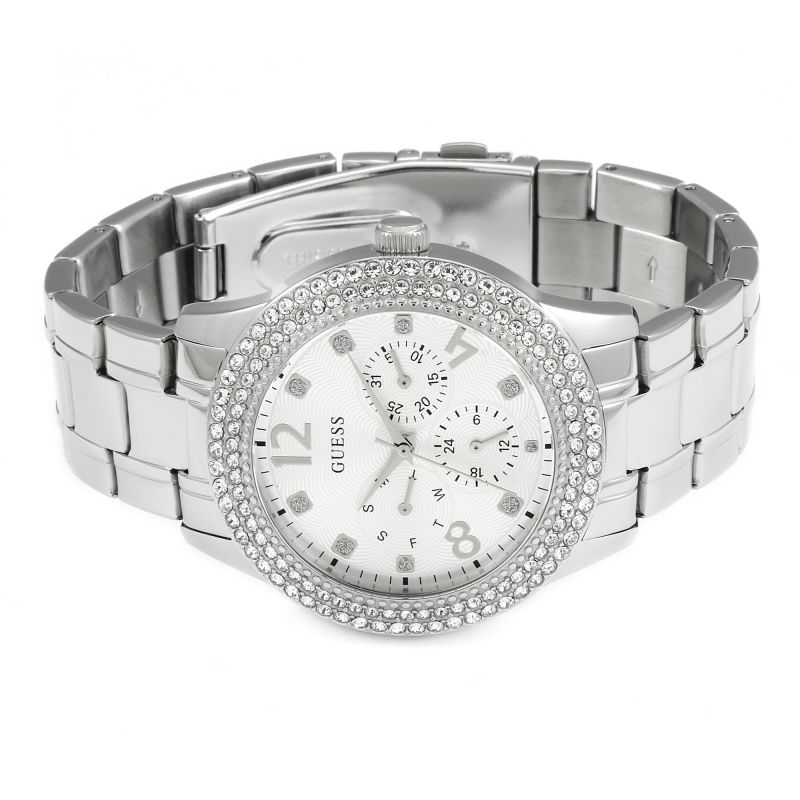Guess Bedazzle Diamonds Silver Dial Silver Steel Strap Watch For Women - W1097L1 Buy Now By Guess