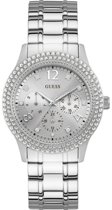 Guess Bedazzle Diamonds Silver Dial Silver Steel Strap Watch For Women - W1097L1 Buy Now By Guess