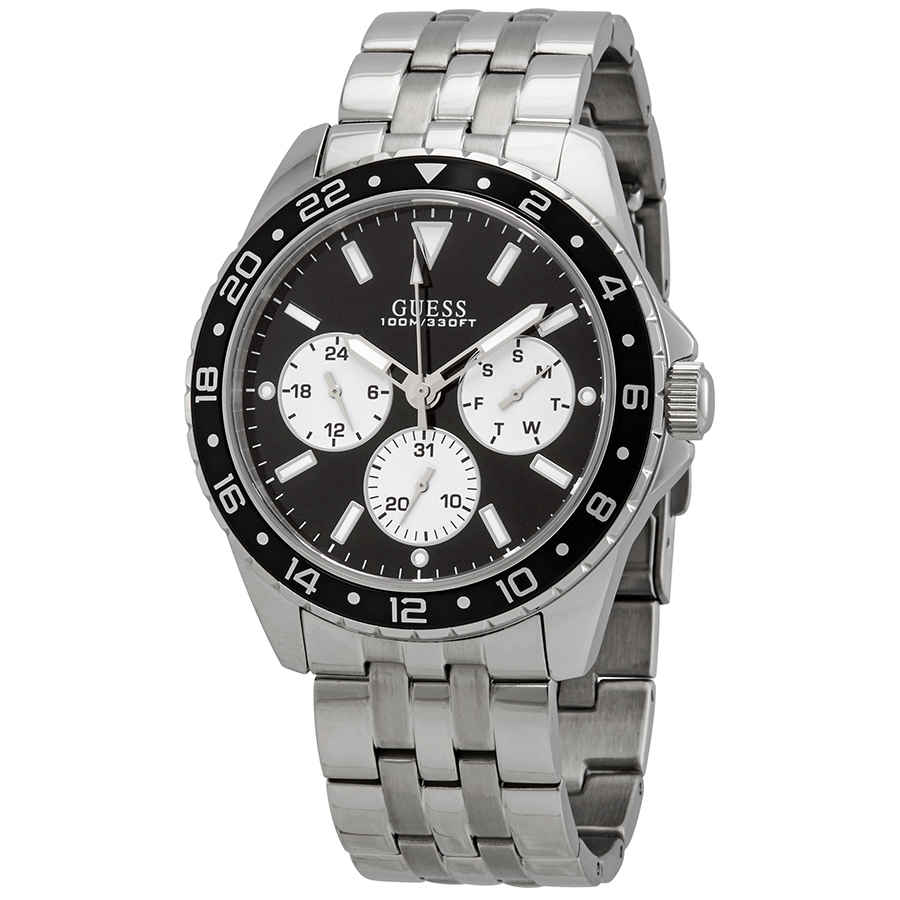 Guess Odyssey Black Dial Silver Steel Strap Watch For Men - W1107G1 Buy Now By Guess
