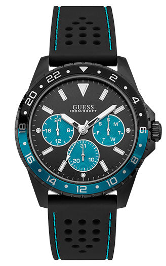Guess Odyssey Quartz Black Dial Black Leather Strap Watch For Men - W1108G5 Buy Now By Guess
