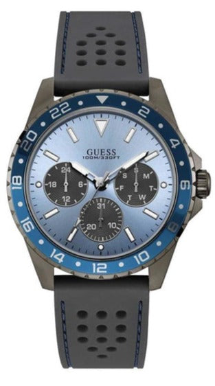Guess Odyssey Blue Dial Grey Rubber Strap Watch For Men - W1108G6 Buy Now By Guess