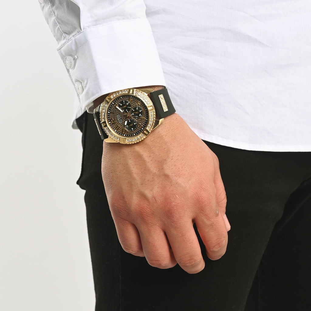 Guess Frontier Crystals Black Dial Black Silicone Strap Watch For Men - W1132G1 Buy Now By Guess