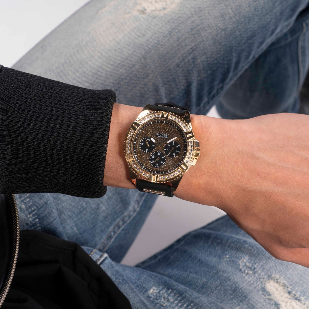 Guess Frontier Crystals Black Dial Black Silicone Strap Watch For Men - W1132G1 Buy Now By Guess