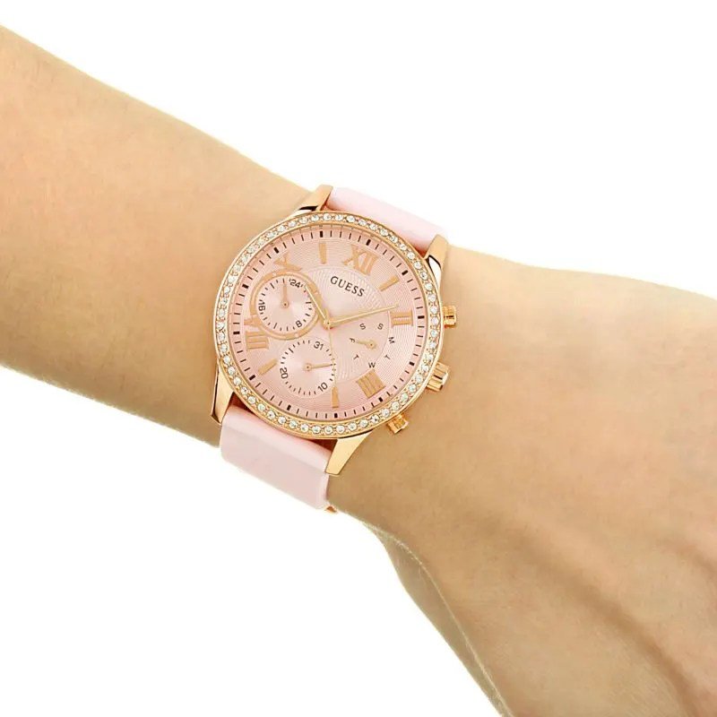 Guess Solar Rose Gold Dial Pink Rubber Strap Watch For Women - W1135L2 Buy Now By Guess