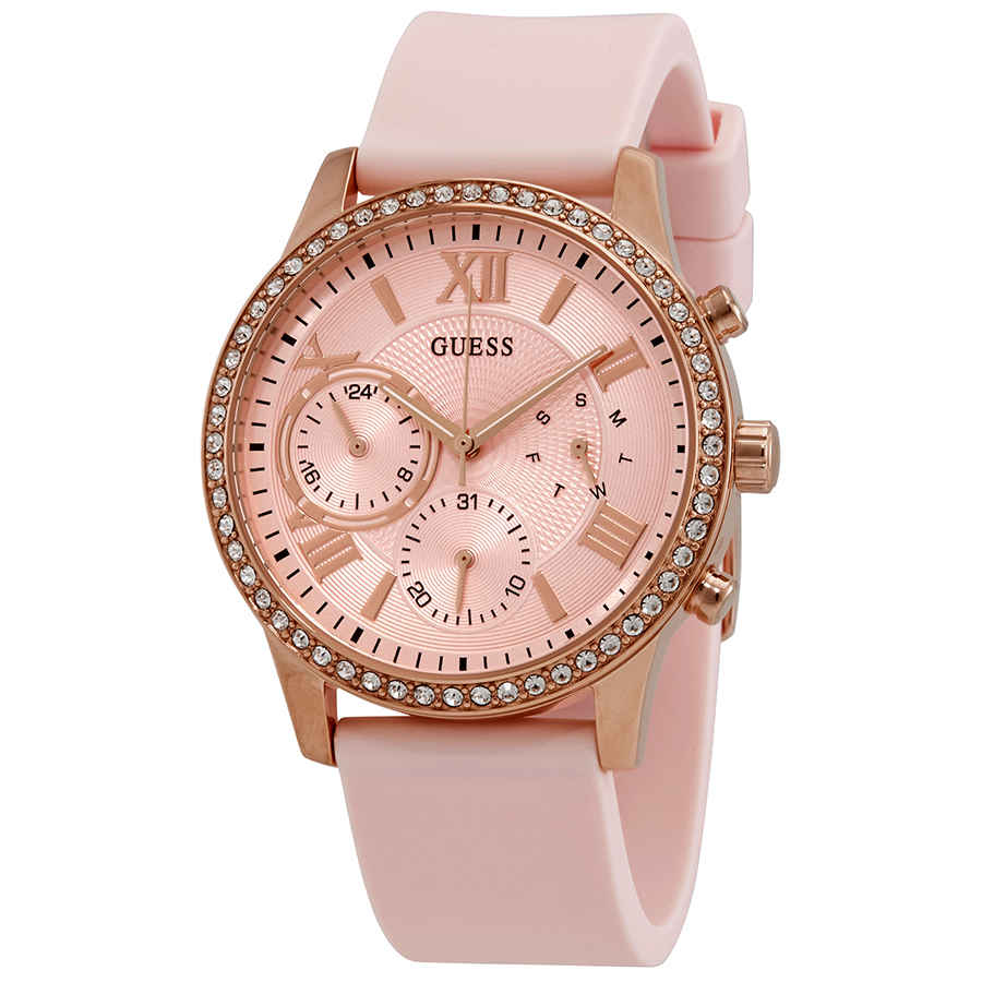 Guess Solar Rose Gold Dial Pink Rubber Strap Watch For Women - W1135L2 Buy Now By Guess