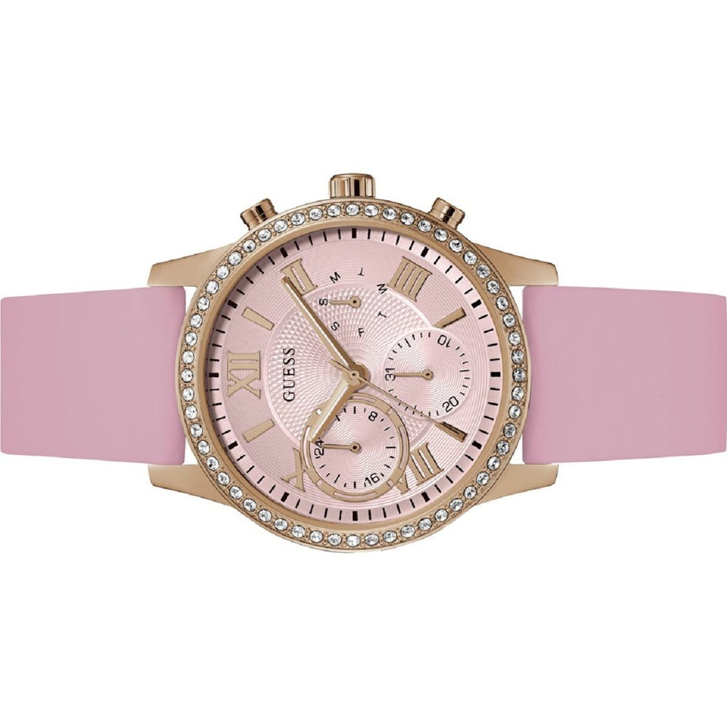 Guess Solar Rose Gold Dial Pink Rubber Strap Watch For Women - W1135L2 Buy Now By Guess
