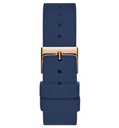 Guess Solar White Rose Gold Dial Blue Rubber Strap Watch For Women - W1135L3 Buy Now By Guess