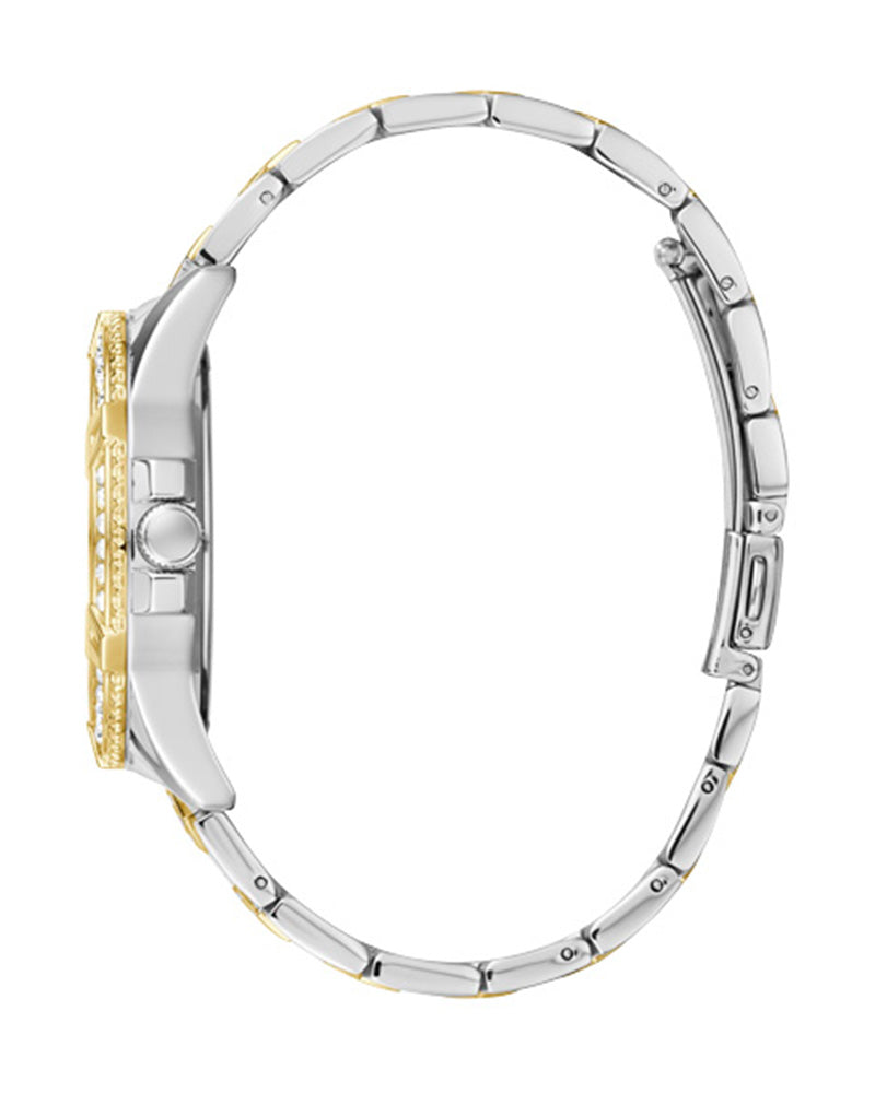 Guess Frontier Chronograph Crystals Gold Dial Two Tone Steel Strap Watch For Women - W1156L5 Buy Now By Guess