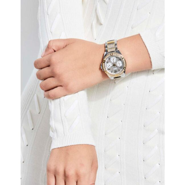 Guess Frontier Chronograph Crystals Gold Dial Two Tone Steel Strap Watch For Women - W1156L5 Buy Now By Guess