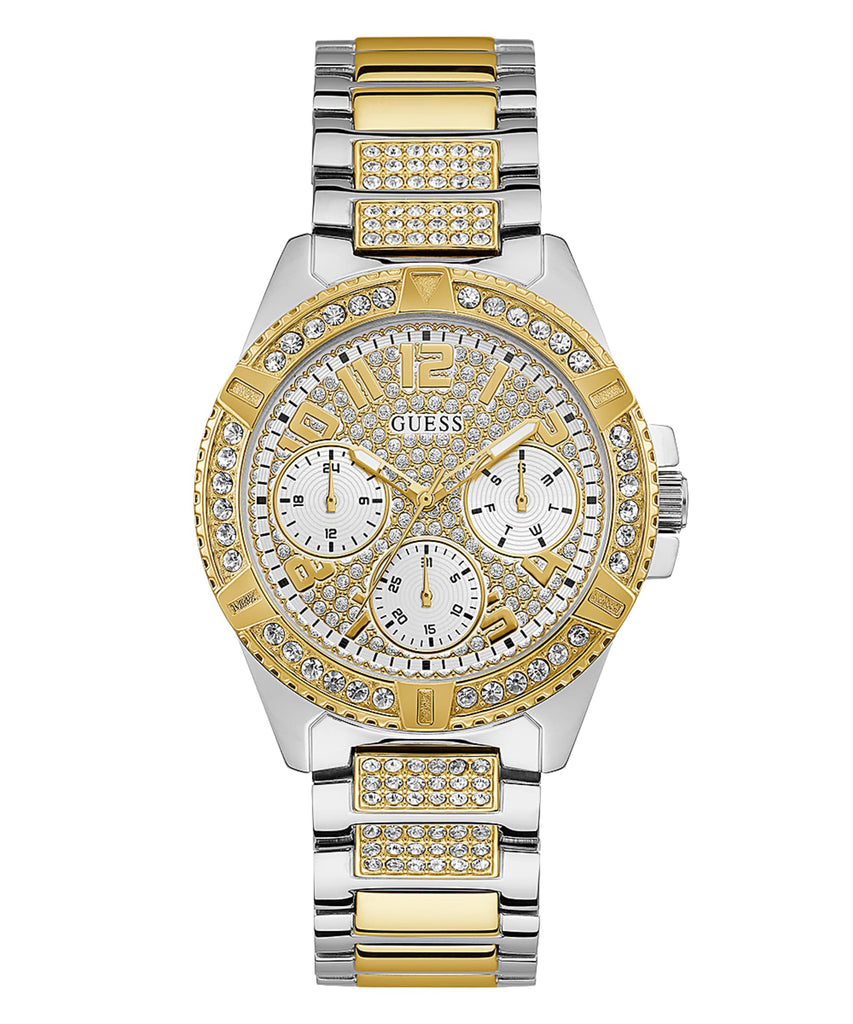 Guess Frontier Chronograph Crystals Gold Dial Two Tone Steel Strap Watch For Women - W1156L5 Buy Now By Guess