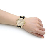 Guess Frontier Diamonds Gold Dial Black Rubber Strap Watch For Women - W1160L1 Buy Now By Guess