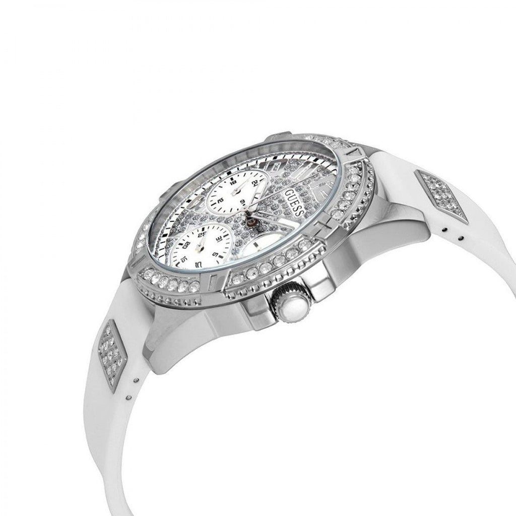 Guess Frontier Diamonds Silver Dial White Rubber Strap Watch For Women - W1160L4 Buy Now By Guess