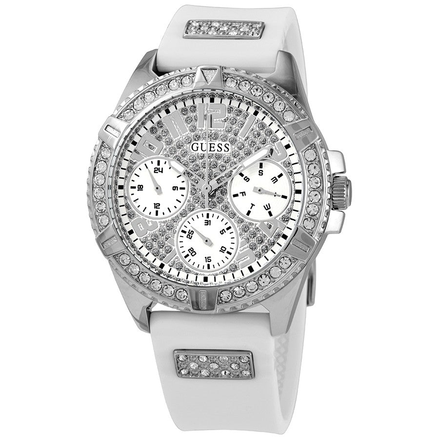 Guess Frontier Diamonds Silver Dial White Rubber Strap Watch For Women - W1160L4 Buy Now By Guess