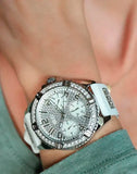 Guess Frontier Diamonds Silver Dial White Rubber Strap Watch For Women - W1160L4 Buy Now By Guess