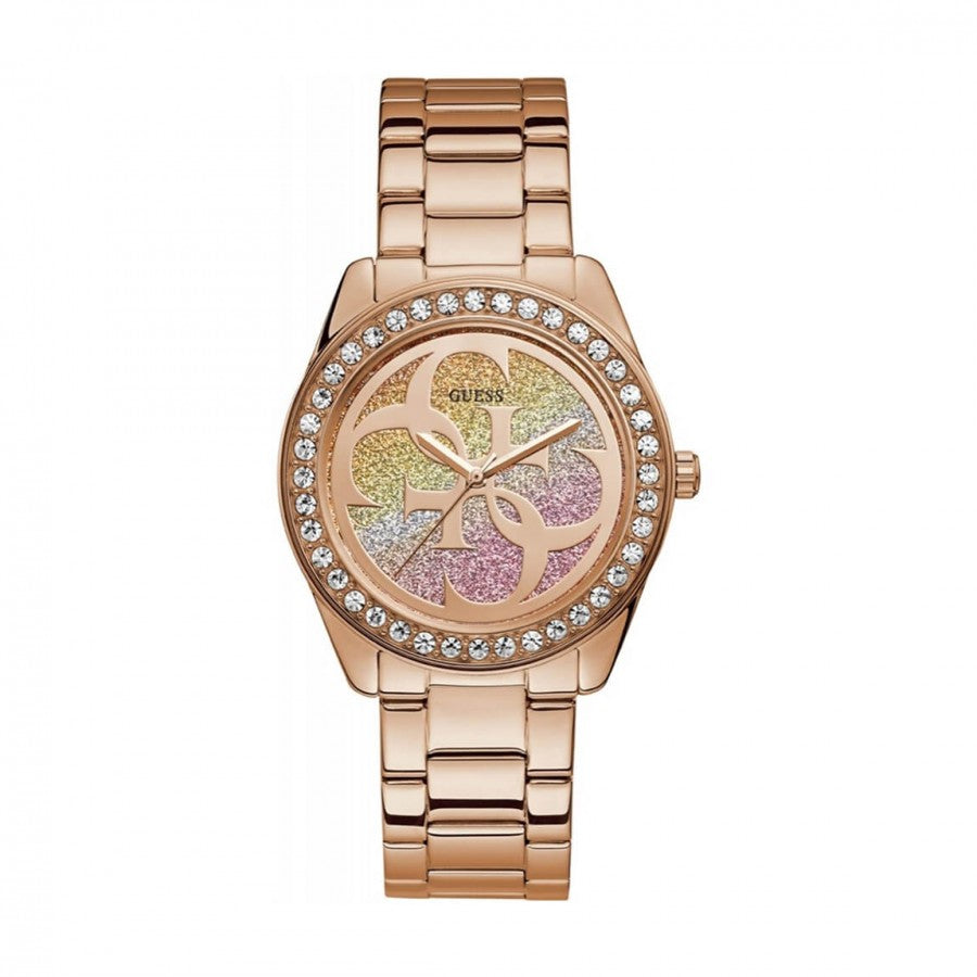 Guess G Twist Diamonds Rose Gold Dial Rose Gold Steel Strap Watch For Women - W1201L3 Buy Now By Guess