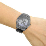 Guess G Twist Diamonds Purple Dial Black Steel Strap Watch For Women - W1201L4 Buy Now By Guess