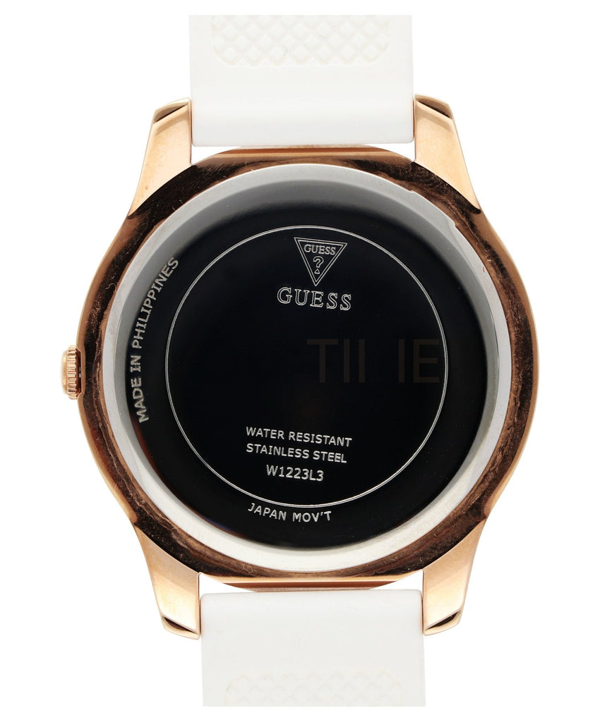 Guess Crush Crystals Gold Dial White Rubber Strap Watch for Women - W1223L3 Buy Now By Guess