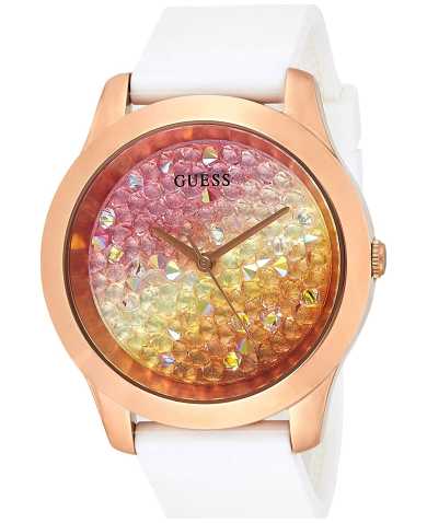 Guess Crush Crystals Gold Dial White Rubber Strap Watch for Women - W1223L3 Buy Now By Guess