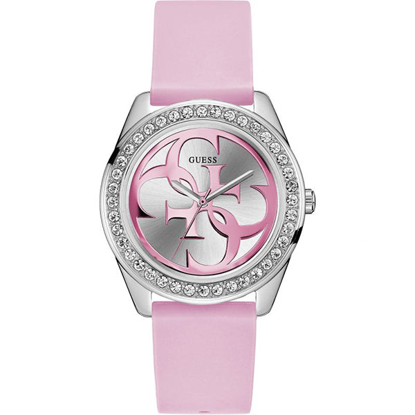 Guess G-Twist Diamonds Silver Dial Pink Rubber Strap Watch for Women - W1240L1 Buy Now By Guess