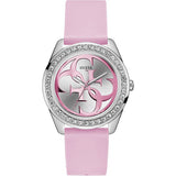 Guess G-Twist Diamonds Silver Dial Pink Rubber Strap Watch for Women - W1240L1 Buy Now By Guess