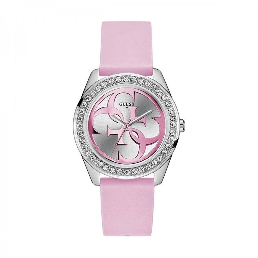 Guess G-Twist Diamonds Silver Dial Pink Rubber Strap Watch for Women - W1240L1 Buy Now By Guess