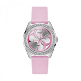 Guess G-Twist Diamonds Silver Dial Pink Rubber Strap Watch for Women - W1240L1 Buy Now By Guess