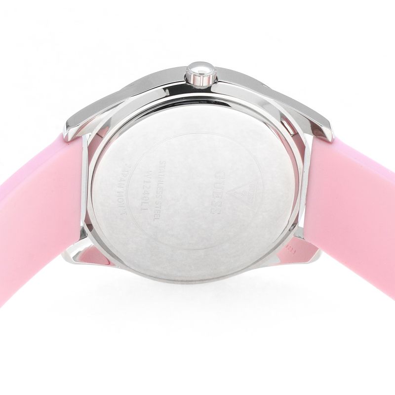 Guess G-Twist Diamonds Silver Dial Pink Rubber Strap Watch for Women - W1240L1 Buy Now By Guess
