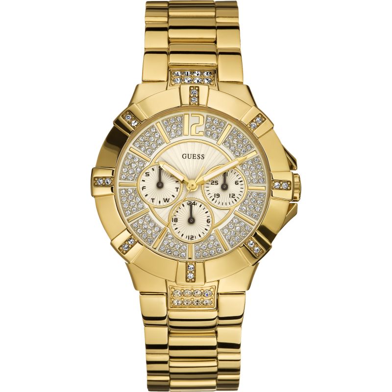 Guess Vista Diamonds Gold Dial Gold Steel Strap Watch for Women - W13573L1 Buy Now By Guess