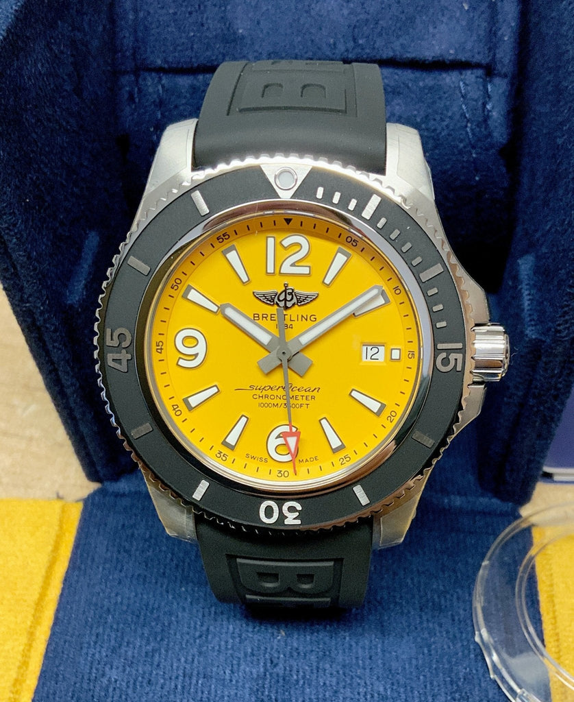 Breitling Superocean Automatic 44mm Yellow Dial Black Rubber Strap Watch for Men - A17367021I1S1 Buy Now By Breitling