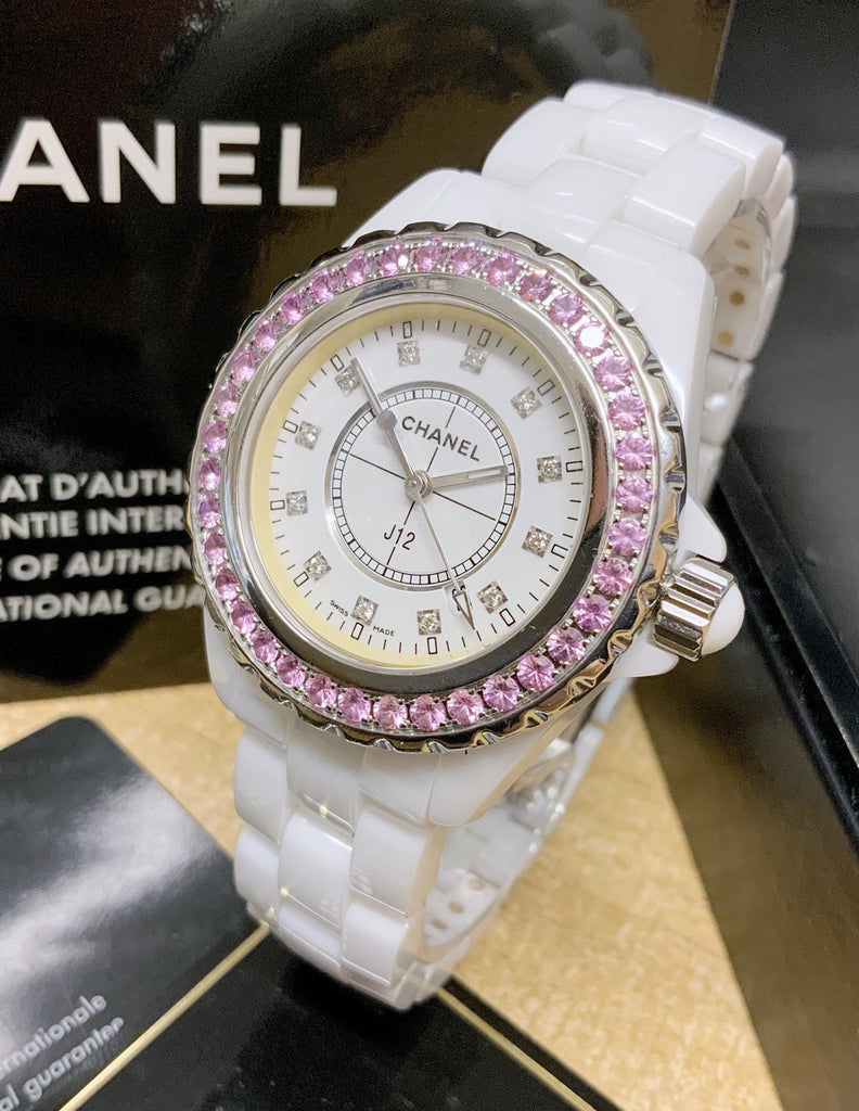 Chanel J12 Sapphire Bezel Ceramic White Dial White Steel Strap Watch for Women - J12 H2010 Buy Now By Chanel