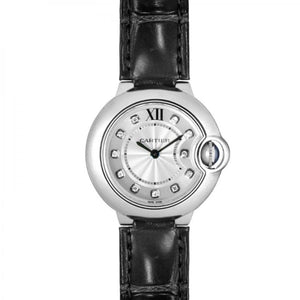 Cartier Ballon Bleu de Cartier Diamonds Silver Dial Black Leather Strap Watch for Women - W4BB0008 Buy Now By Cartier